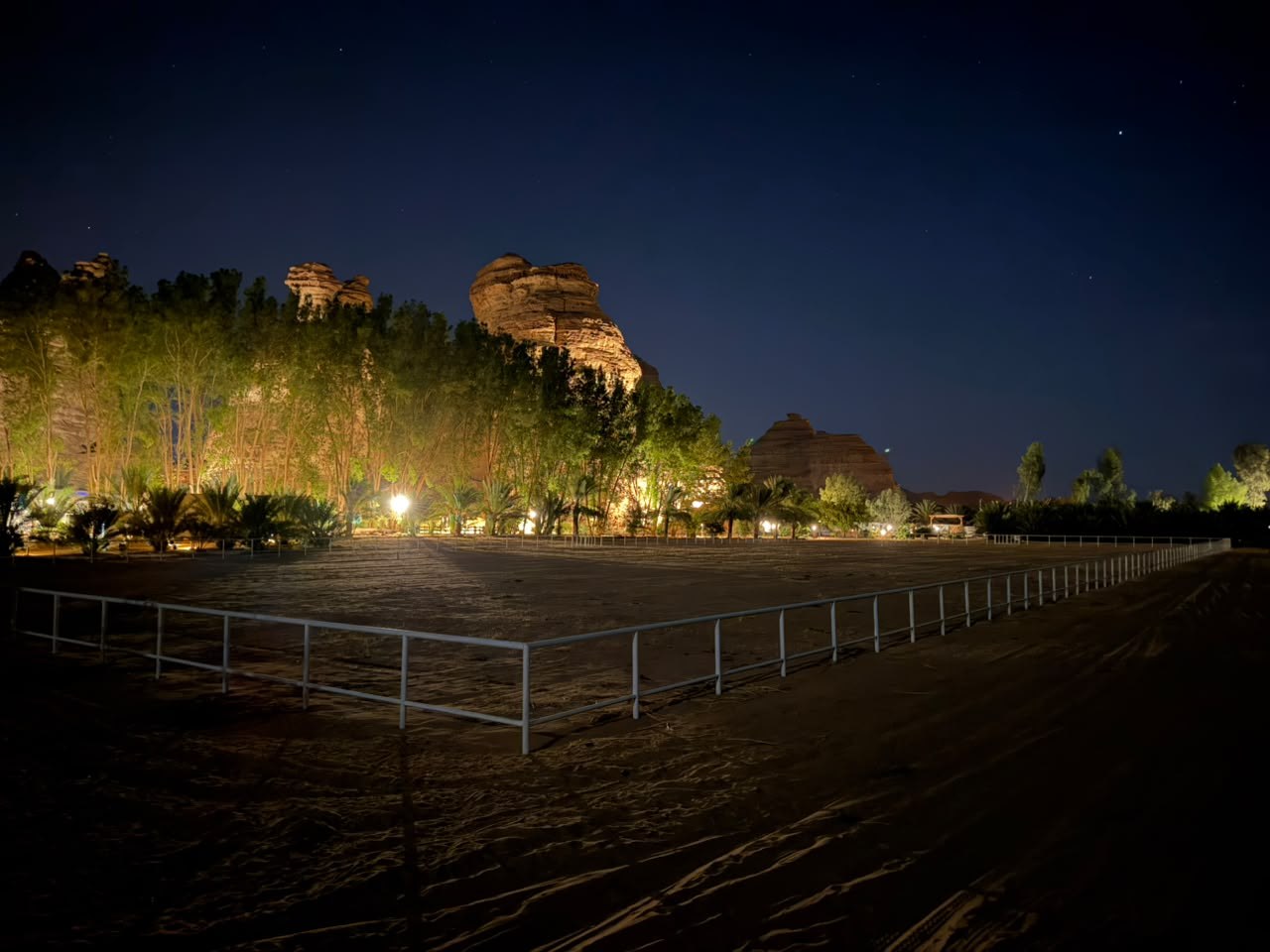 The arena lit at night