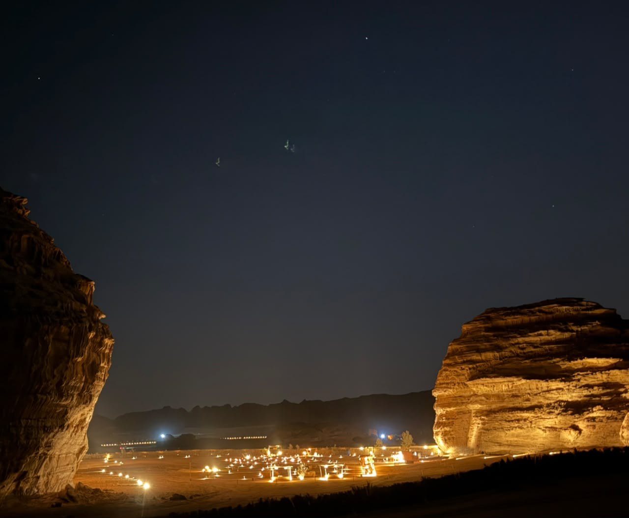Camp lights at night