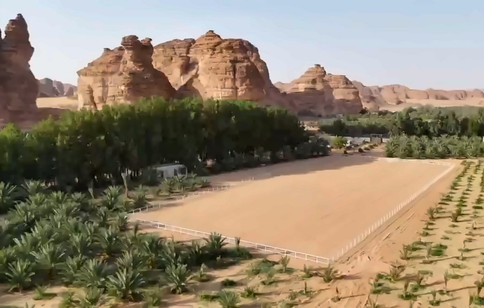 The sand arena among the palms